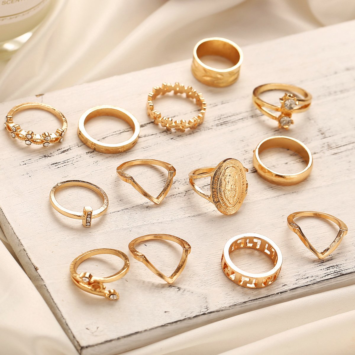 The 'Golden Medallion' 13 Piece Crystal Ring Set