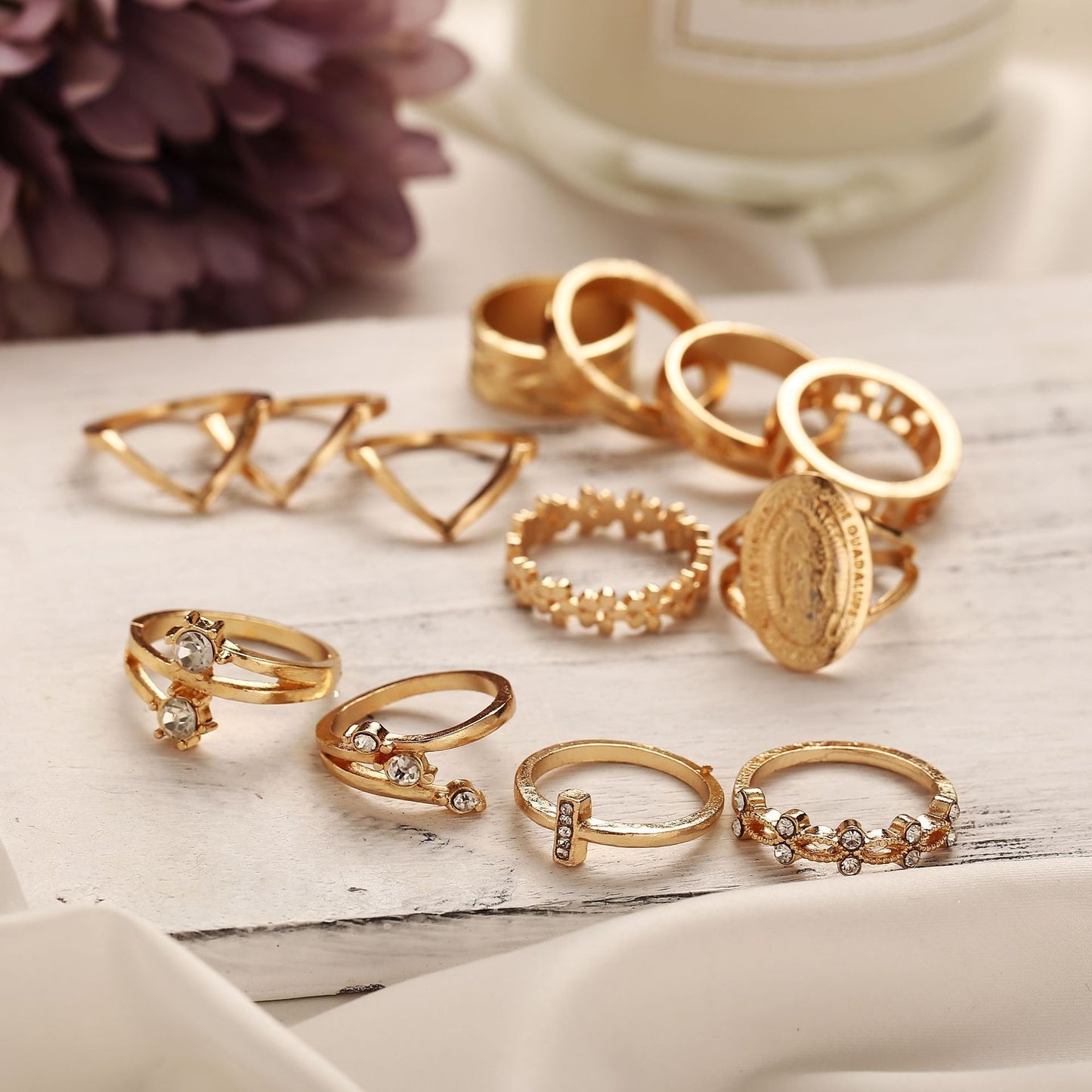 The 'Golden Medallion' 13 Piece Crystal Ring Set