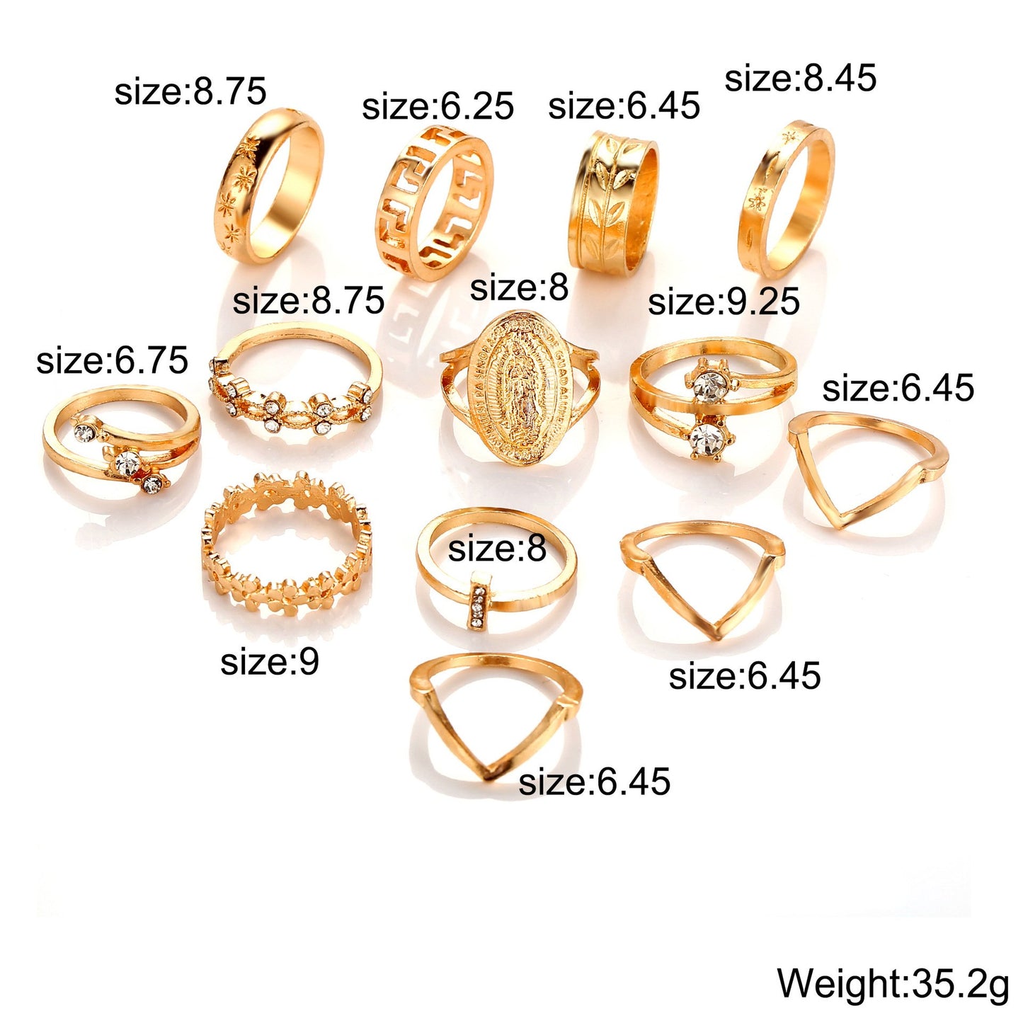 The 'Golden Medallion' 13 Piece Crystal Ring Set