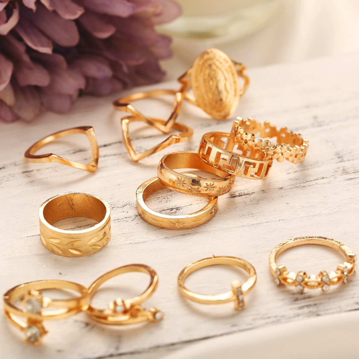 The 'Golden Medallion' 13 Piece Crystal Ring Set